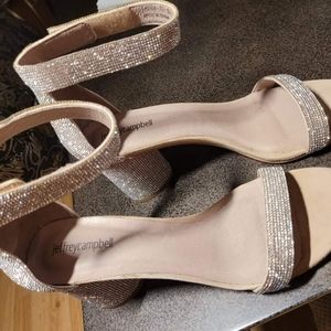 Never worn Jeffrey Campbell size 10 rhinestone encrusted sandals.